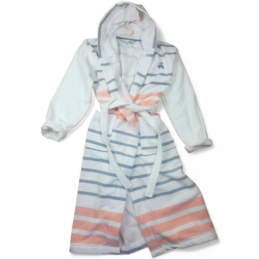 BROOKS BROTHERS Turkish Cotton Terry Cloth Robe OS Hooded Belted Spa Resort wear